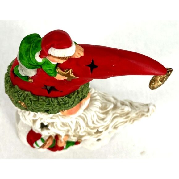 Santa Claus Tealight Holder Ceramic Holiday Christmas Moon Elves 9" Vintage - Picture 7 of 9